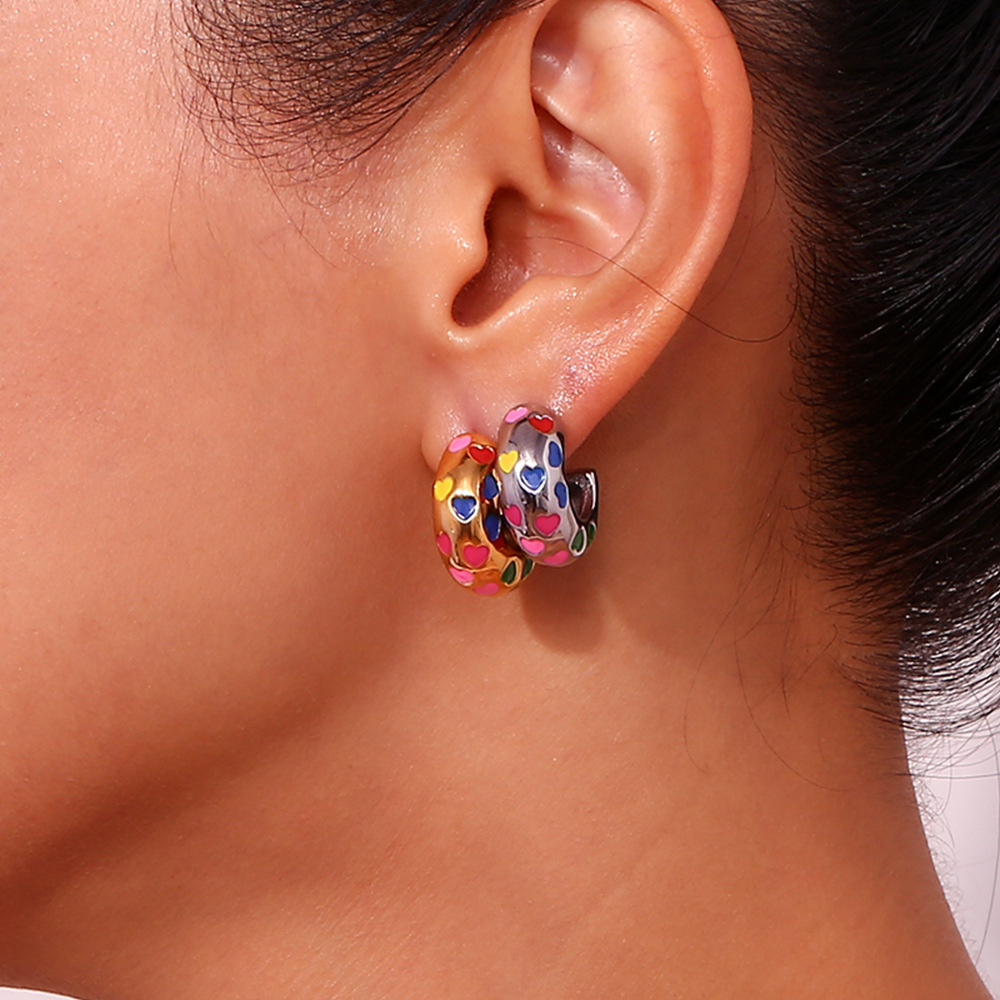 Graffiti Colorful Oil Necklace Love C- Type Ear Ring