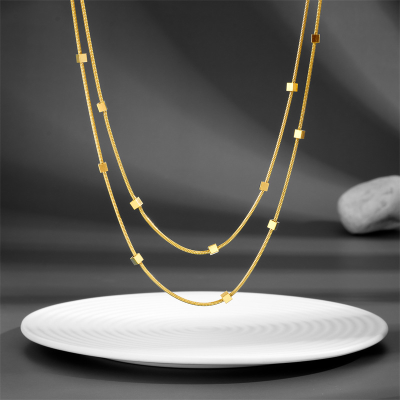 Titanium Steel Double-layer Small Square Niche Necklace Light Luxury Minority
