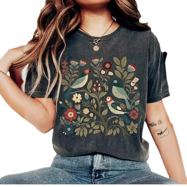Women's Printed Round Neck Short sleeved T shirt Gray - Shop at LoveMi