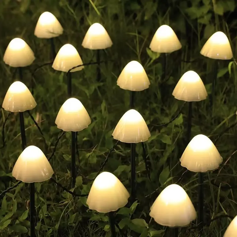 LED Solar-Powered Mushroom Path Lights String