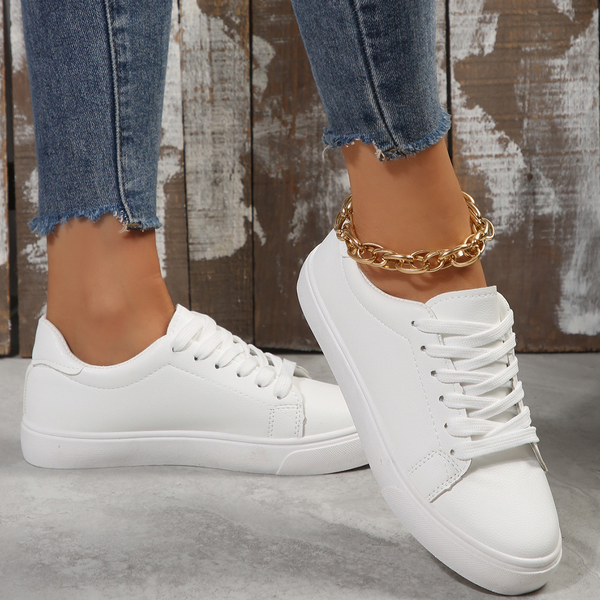 Casual Versatile White Flat Shoes Laced Korean-style Low-top Sneakers 18 36249c02 9001 432f a161 2eb16b007515