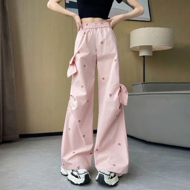 Printed Three dimensional Bow Decoration Sweet And Spicy Bear Casual Working Pants Pink - Shop at LoveMi