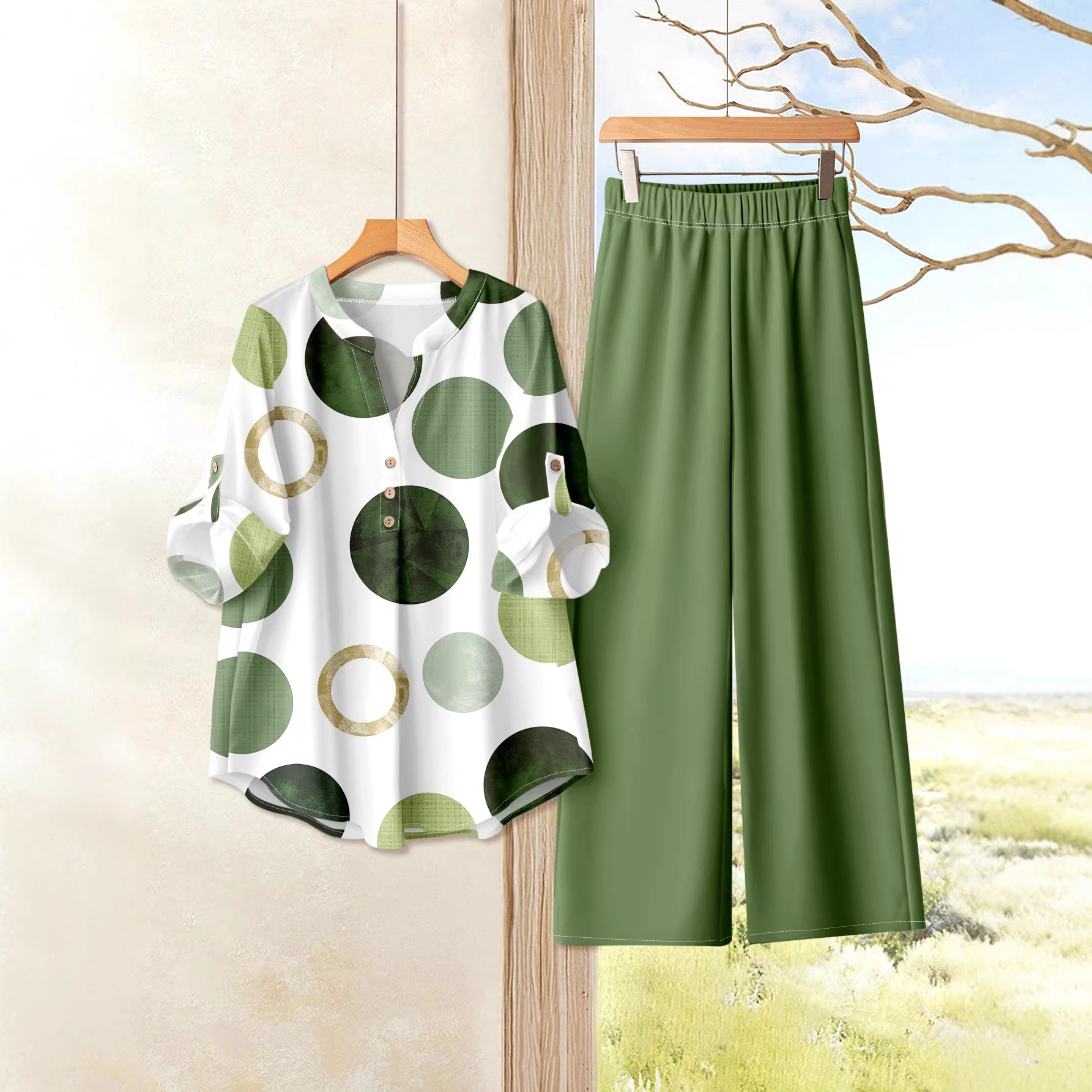 Parka-printed Coat And Shirt Set