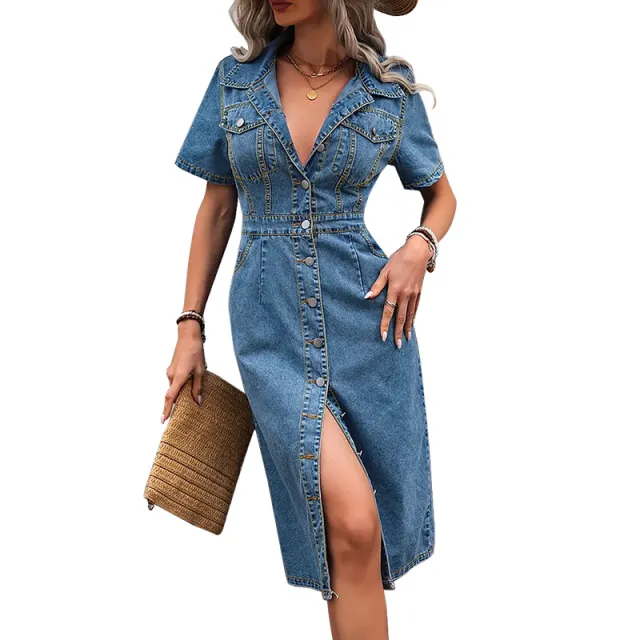 Blue Denim Fashion Slimming Women's Dress Blue - Shop at LoveMi