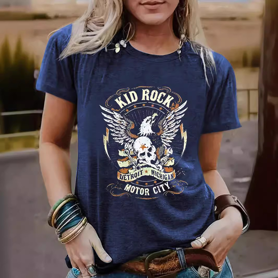 Womens Eagle-Print Crew-Neck Short-Sleeve Top 4