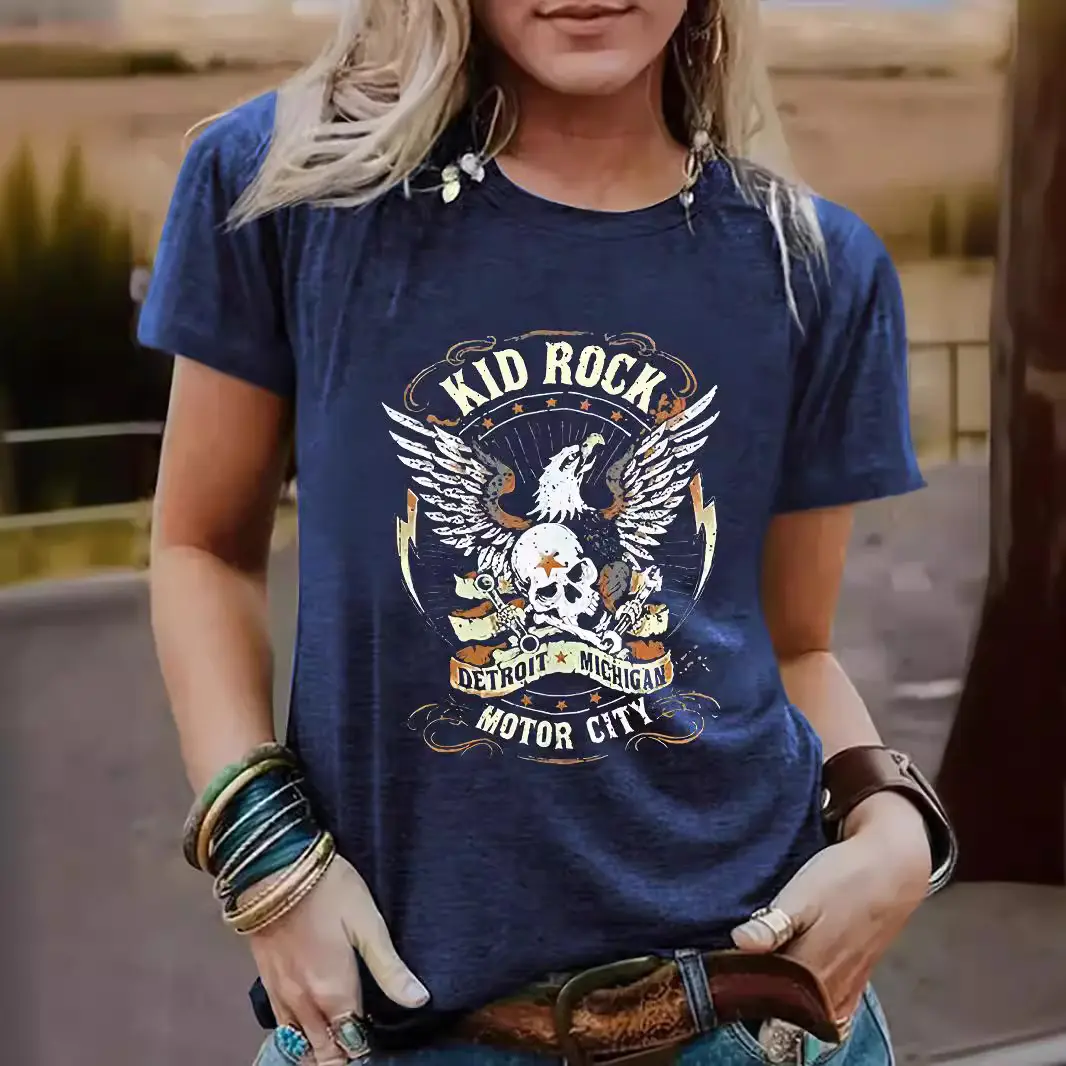 Womens Eagle-Print Crew-Neck Short-Sleeve Top
