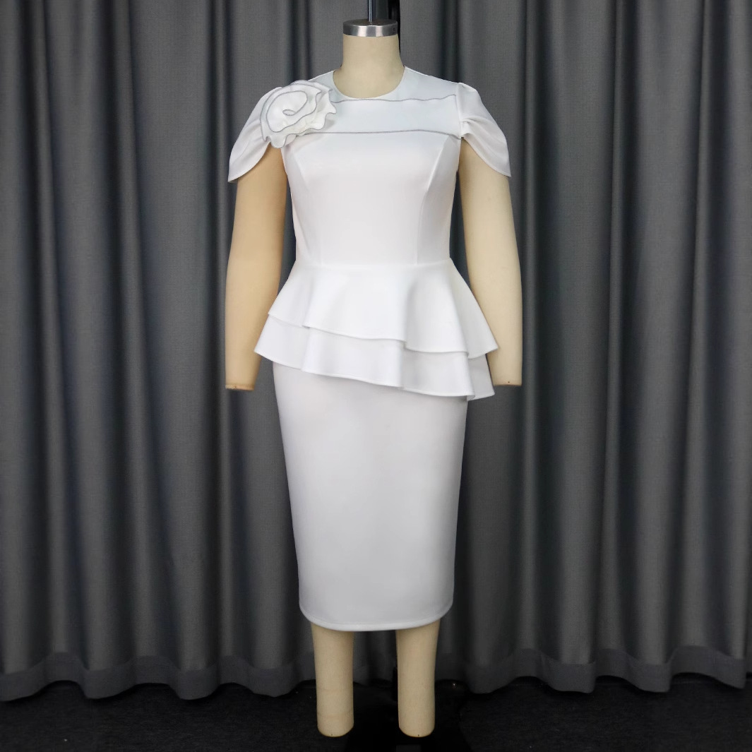 Women's Fashion Round Neck Three-dimensional Flower Dress