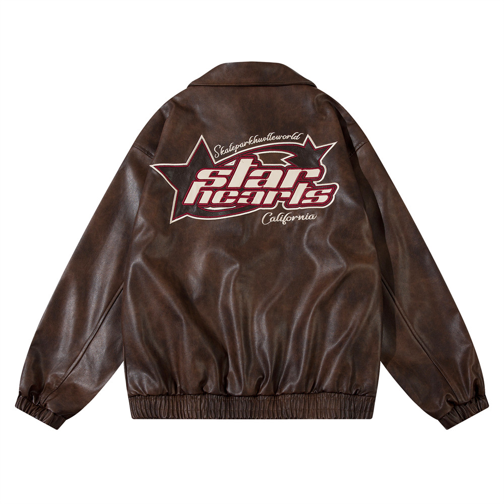 Letter Embroidery Pilot Leather Coat Men