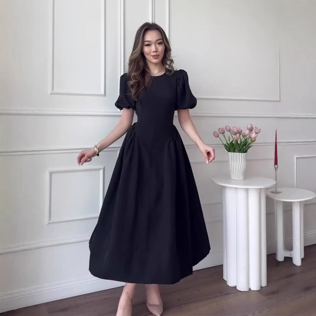 Retro Short Sleeve Puff Sleeve Dress