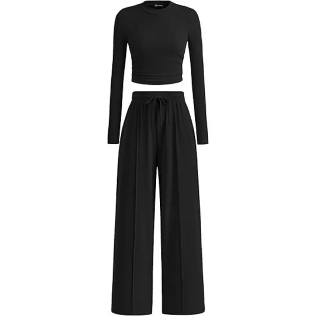 Casual Suit Long Sleeve Top Pants Black - Shop at LoveMi