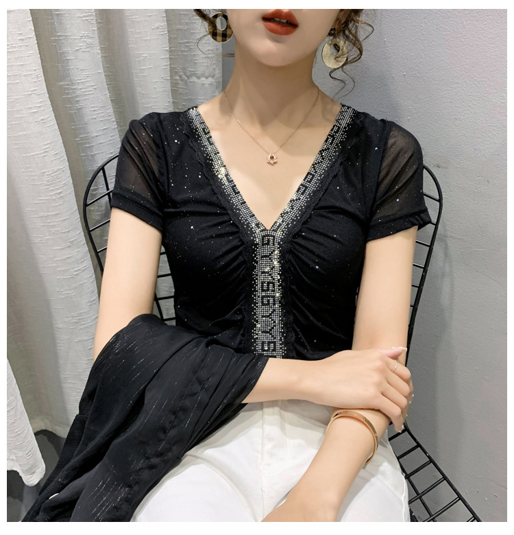 Title 8, Mesh Stitching Hot Diamond Thin Women