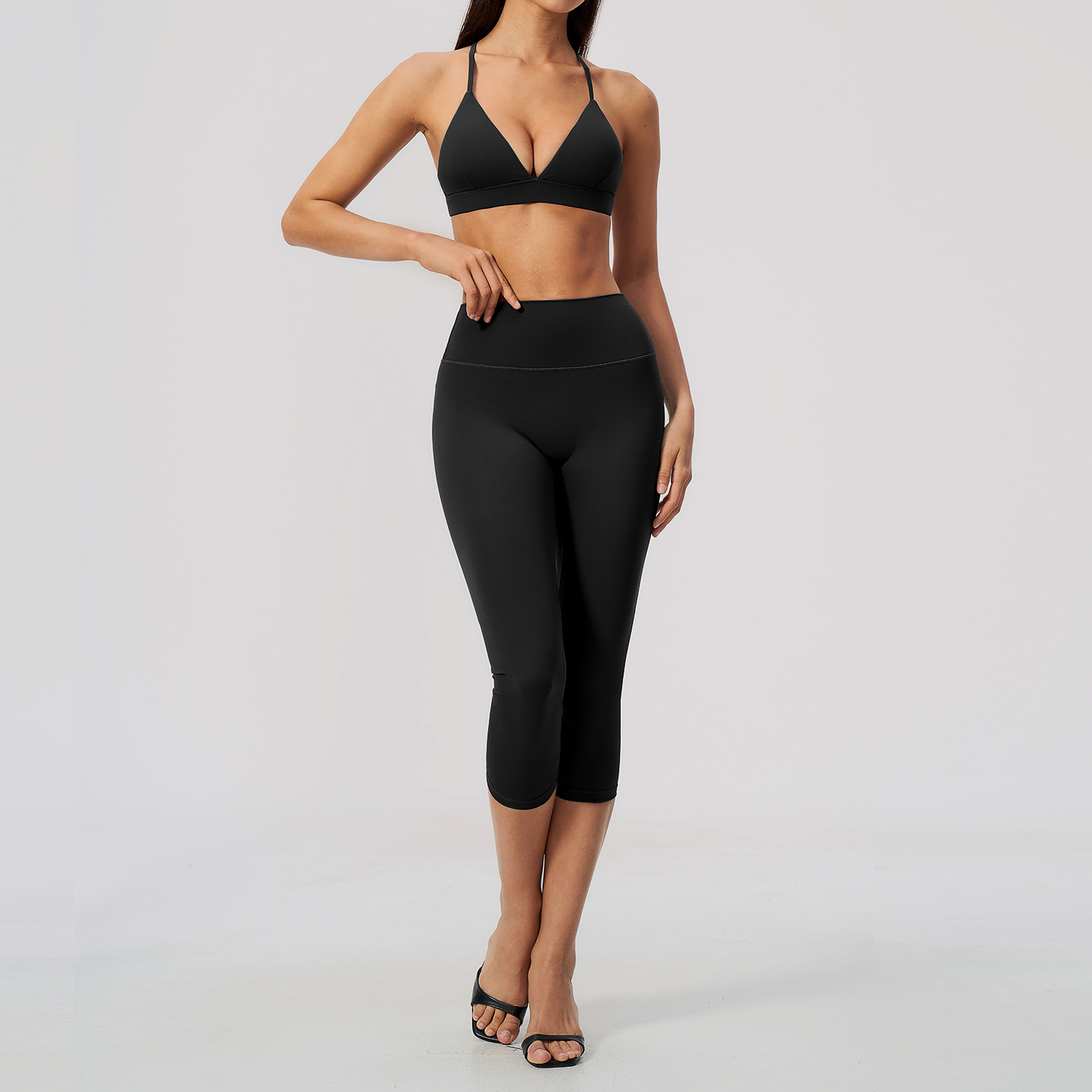 Womens Tight-Fitting Quick-Drying High-Waisted Capris Yoga Wear