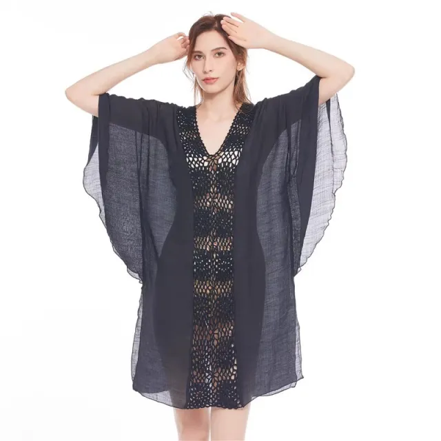 Beach Swimsuit Shirt Crocheted Stitching Outdoor Beach Blocking Skirt Bikini Black - Shop at LoveMi