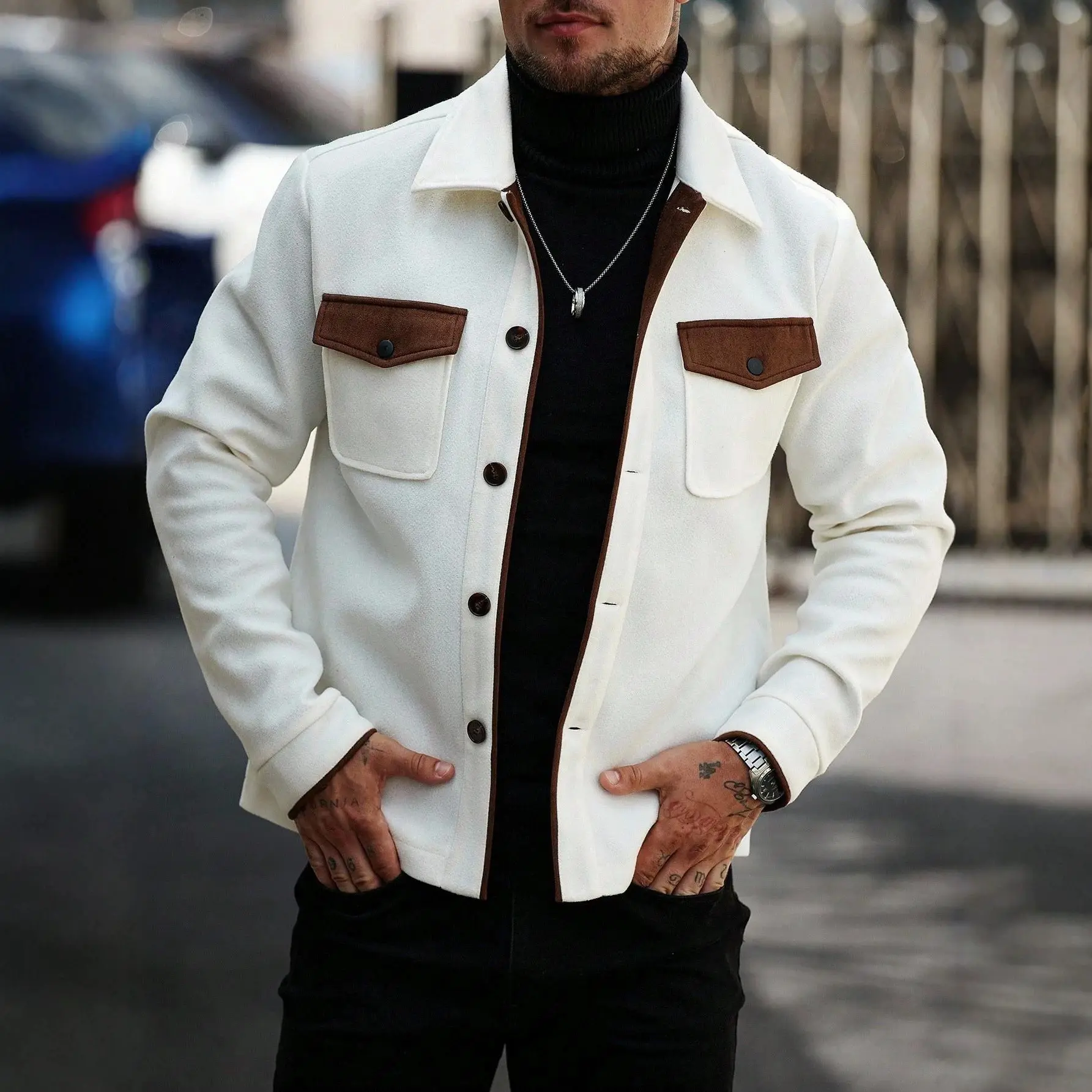 Color-block Patchwork Wool Workwear Jacket