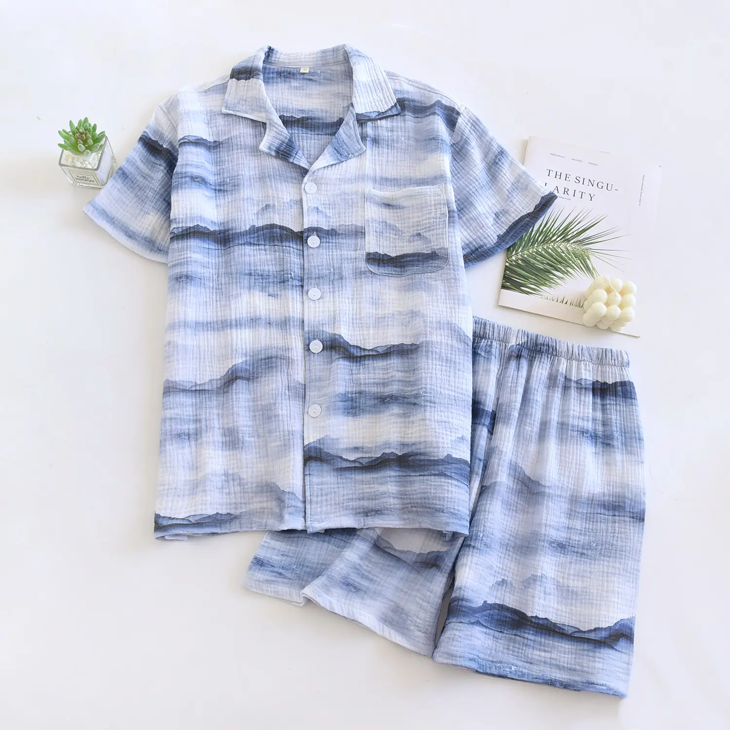Cotton Double Yarn Crepe Short Sleeve Shorts