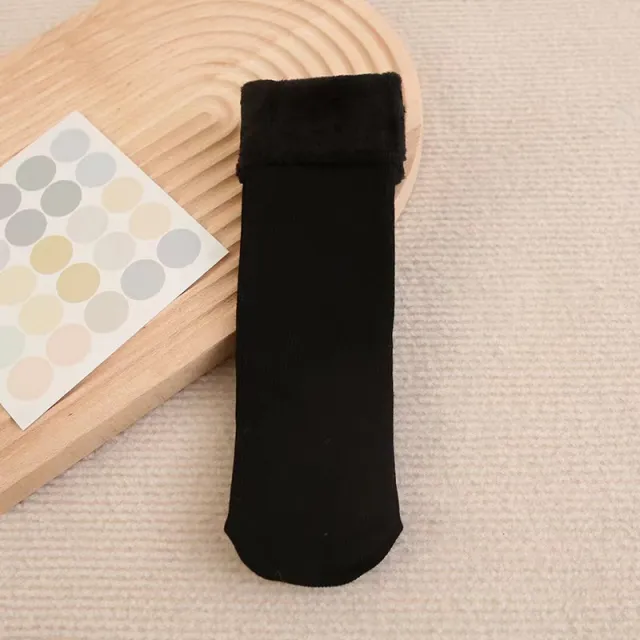 Autumn And Winter Vertical Stripe Colored Cotton Snow Socks With Fleece And Thickened Sleeping Socks Black - Shop at LoveMi