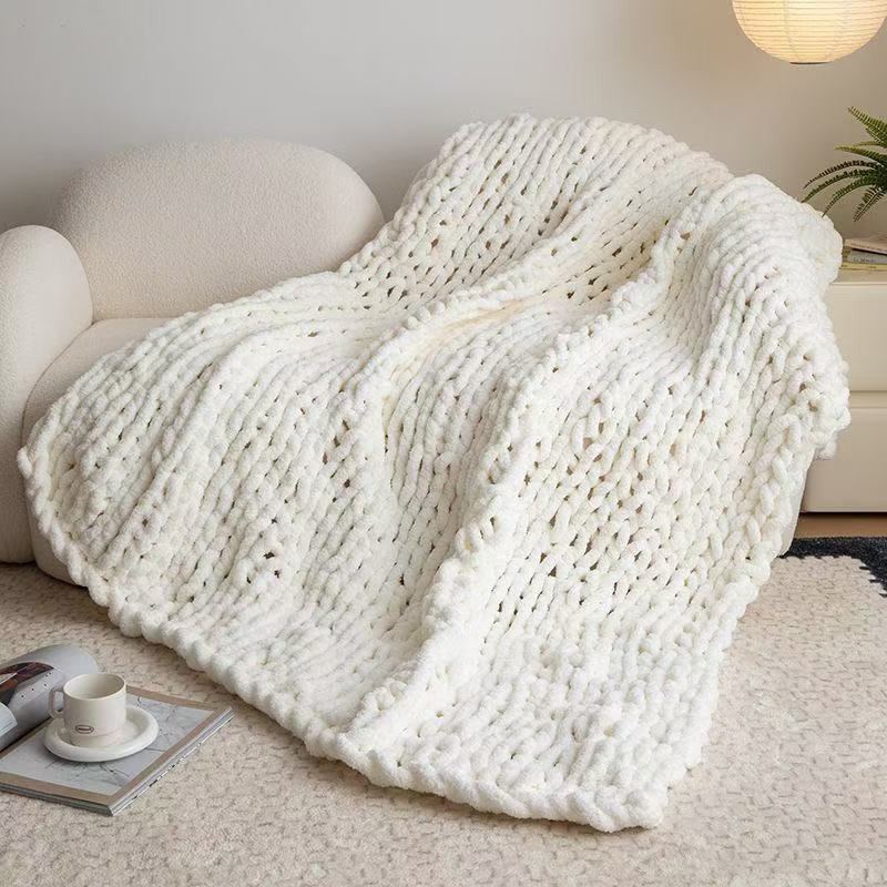 Chenille Knitted Handmade Throw Blanket