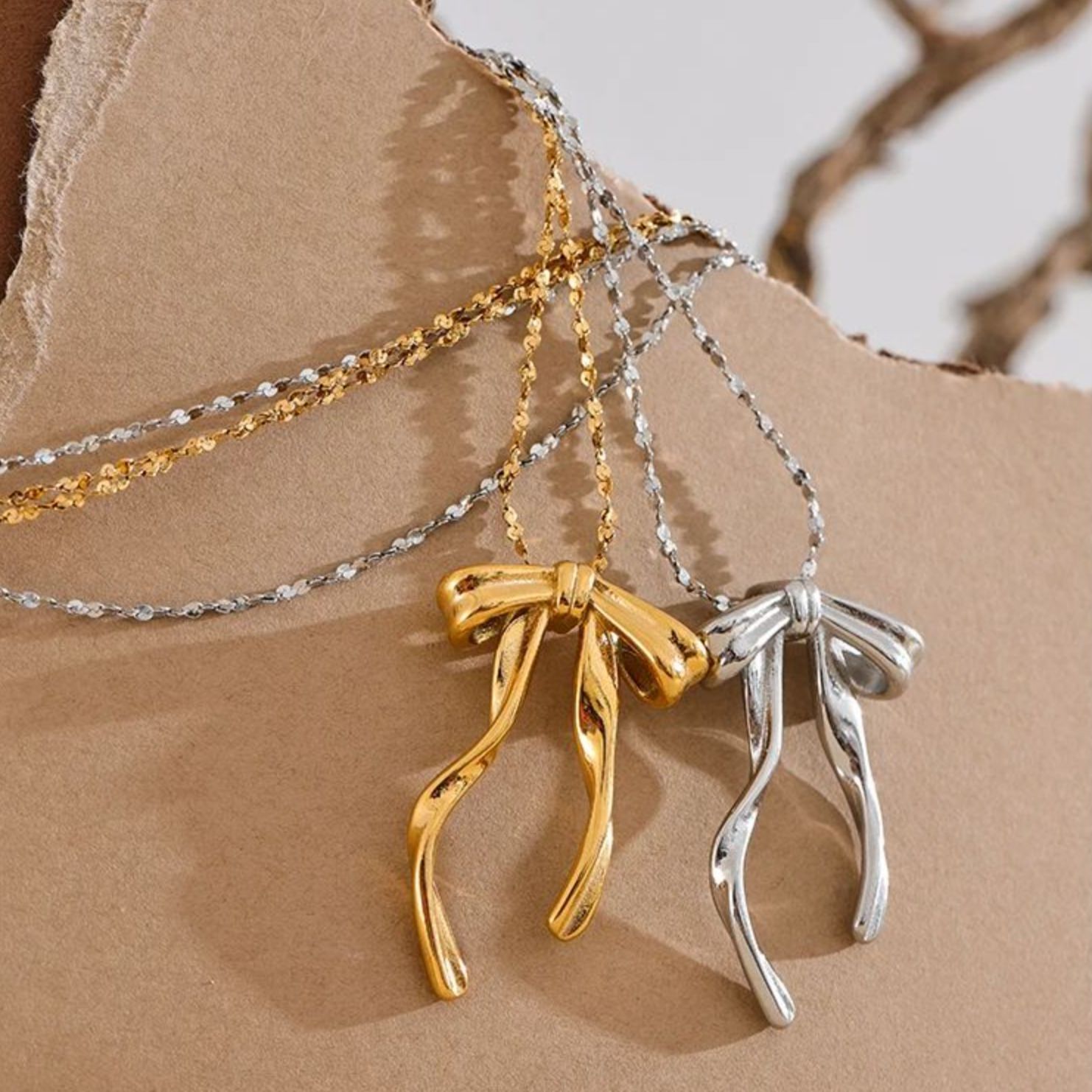 European And American Stainless Steel Popular Bow Pendant Irregular Necklace