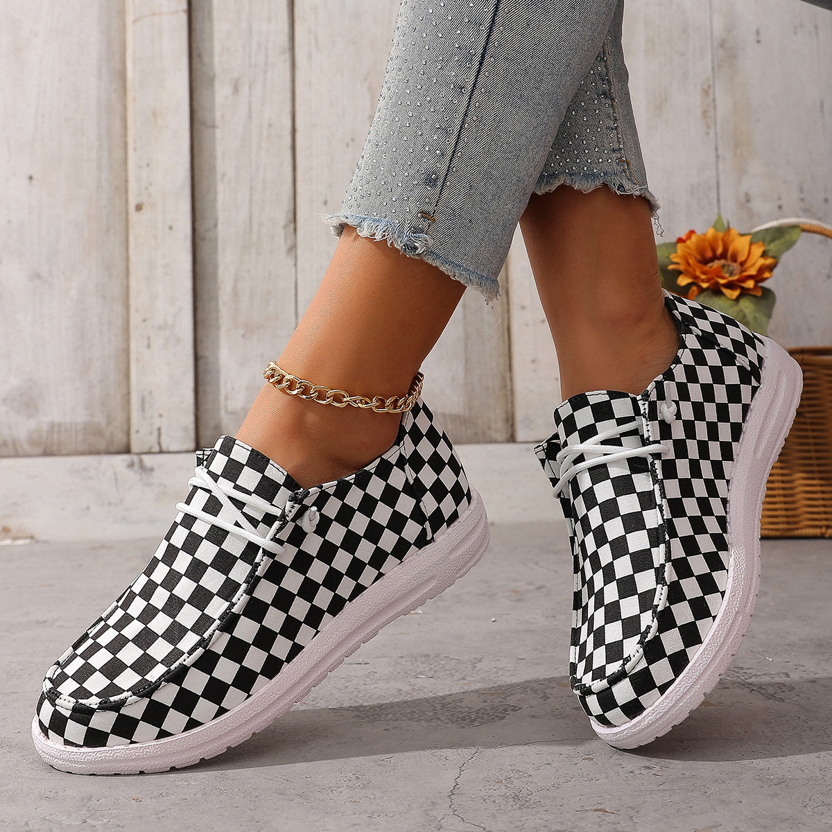 Plaid Slip-on Low-Top Flat Casual Womens Shoes
