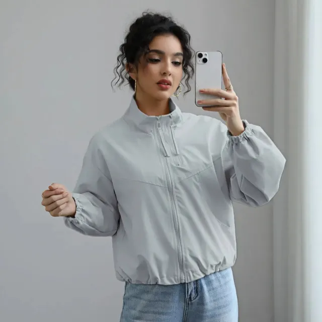 Women's Fashion Waterproof Jacket Short Stand Collar Thin Coat Blue - Shop at LoveMi
