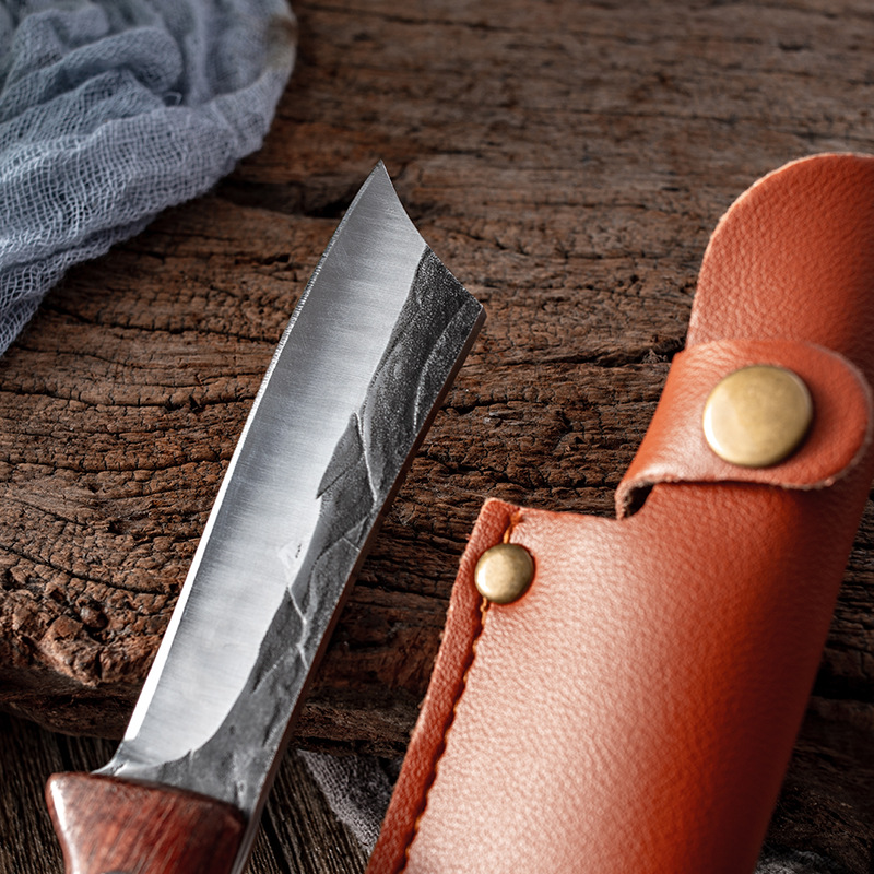 Multi-purpose Knife With Leather Sheath Handle Meat Outdoor Grafting Forged Carbon Steel