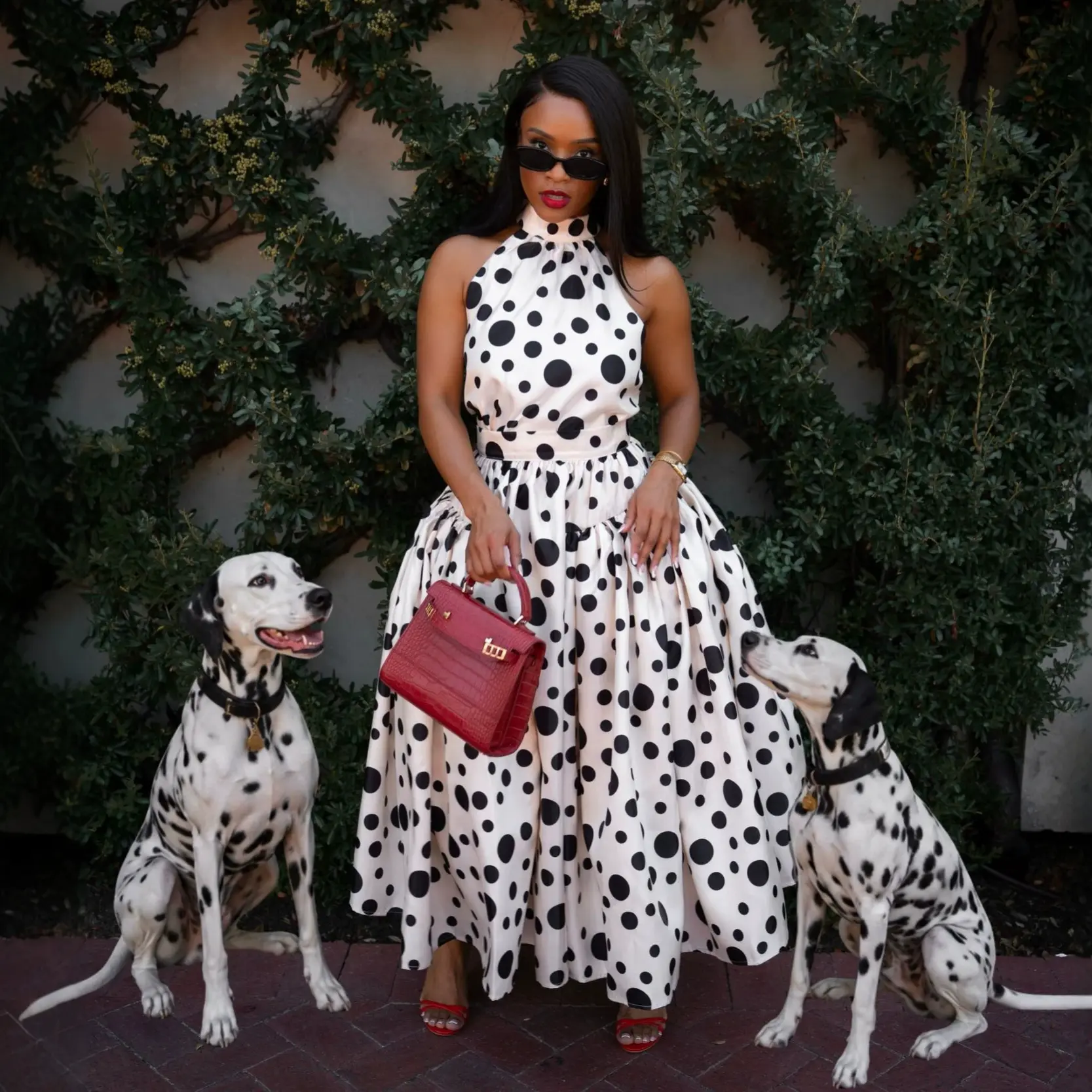 Polka-dot Sleeveless Top And High-waisted A-line Skirt