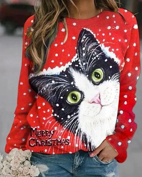 Autumn And Winter New 3D Printing Women's Loose-fitting Casual Round-neck Sweater - 9Style-2Xl