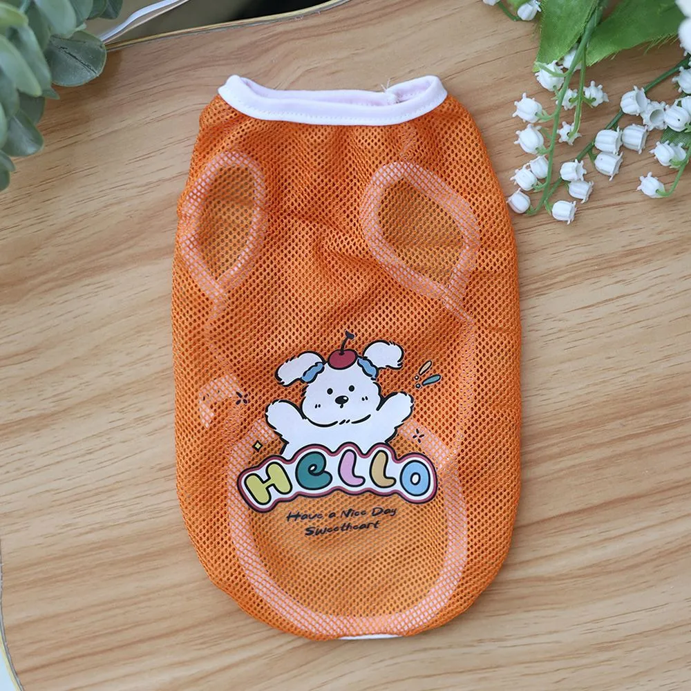 Spring And Summer Grid Pet Cute Cartoon Printed Vest - Orange