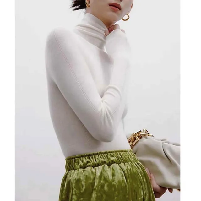 French Style Black Pile Collar Turtleneck Wool Sweater White - Shop at LoveMi
