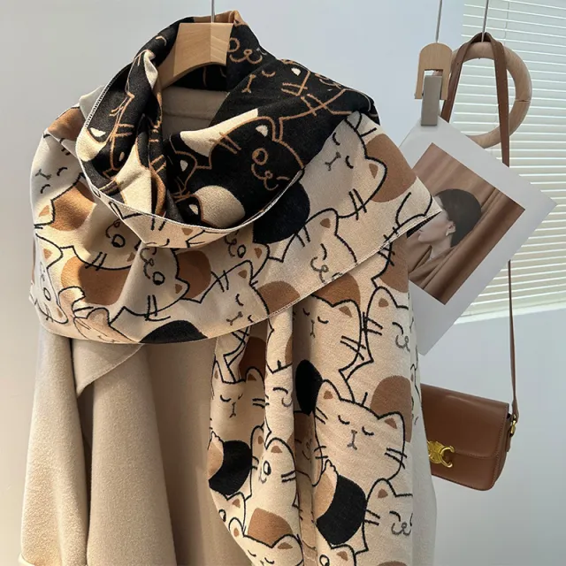 Artificial Cashmere Scarf Women's Winter Korean Style All matching Long Thick Shawl Coffee Color - Shop at LoveMi
