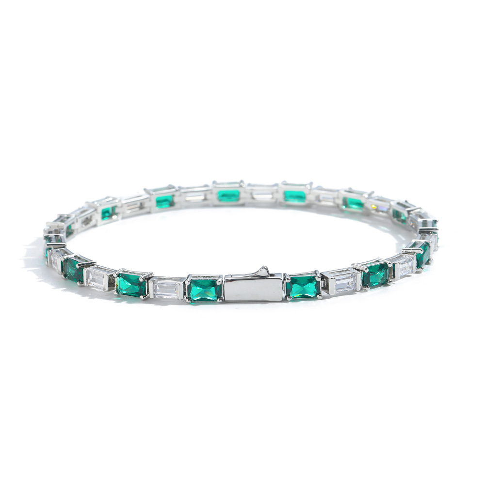 Rectangular Zirconium Green And White Women's Simple Bracelet