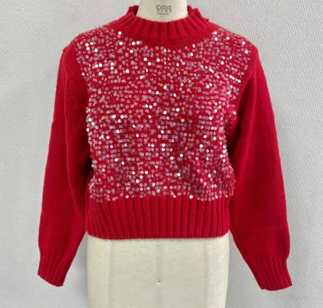 Design Sense Heavy Embroidery Sequins Pullover Red - Shop at LoveMi