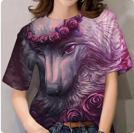 Women's T-shirt 3d Animal Print Short Sleeve Wolf Top