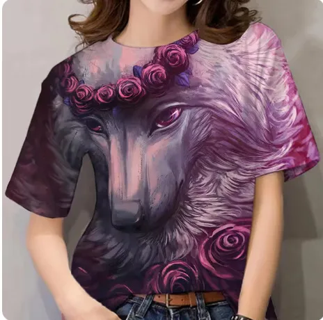 Women's T-shirt 3d Animal Print Short Sleeve Wolf Top - Ty6245