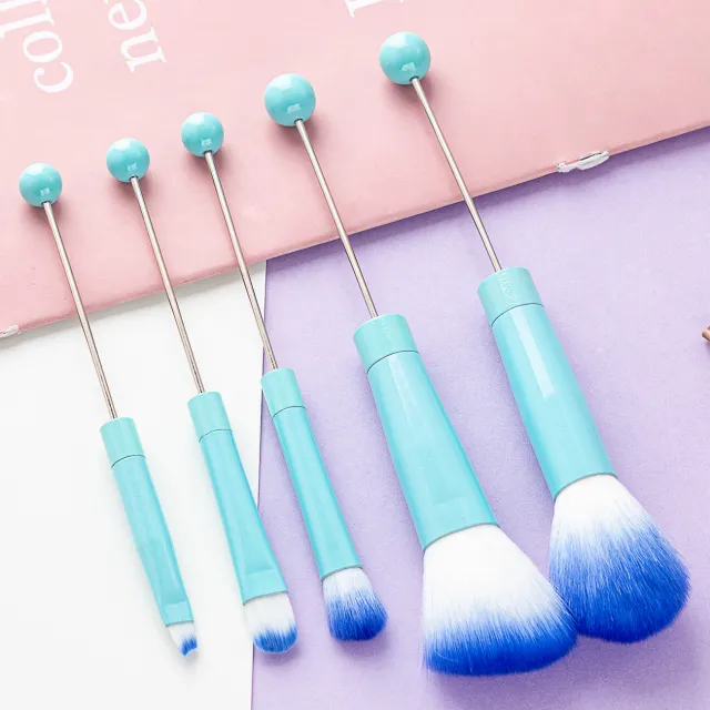 DIY Metal Handle Beaded Makeup Brush Suit Blue Handle - Shop at LoveMi