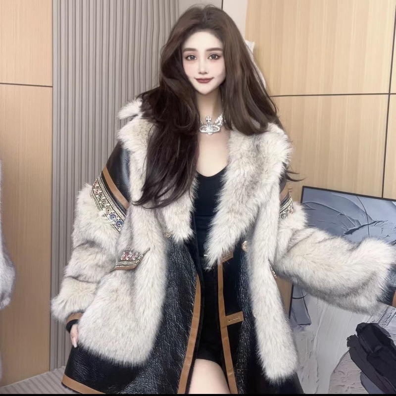 Ethnic-style Elegant Coat Winter Fur And Fluffy Overcoat