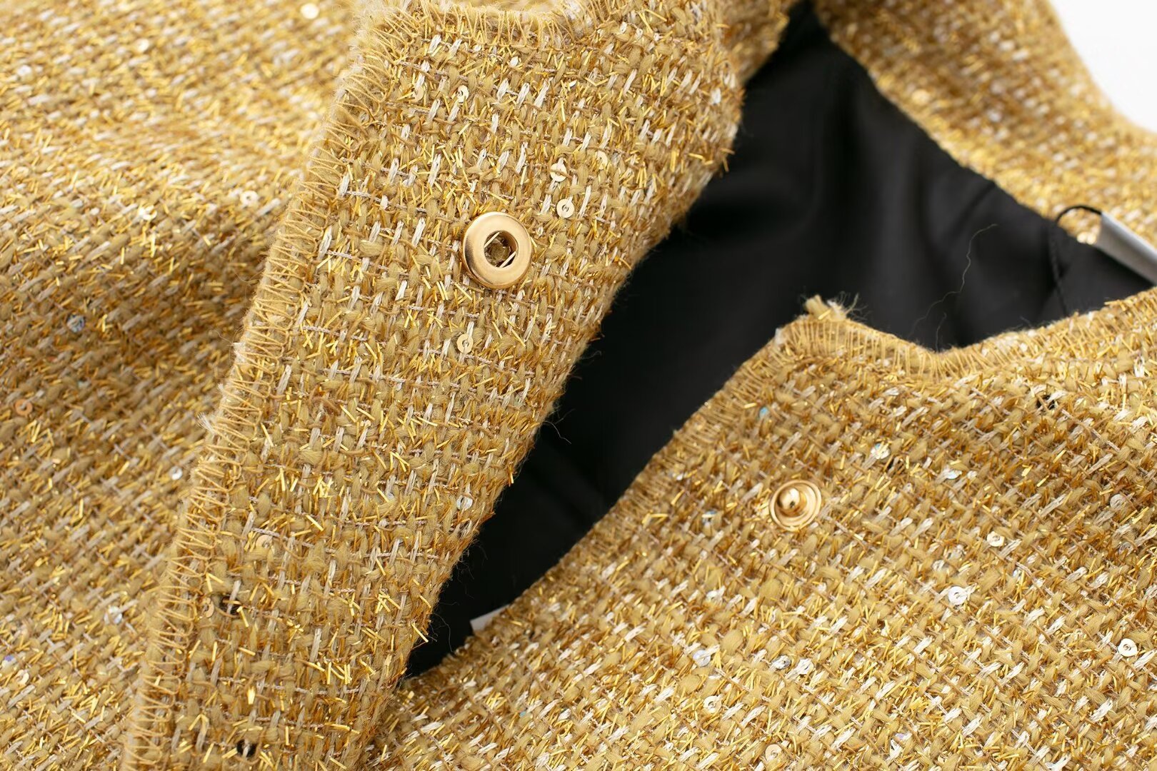 Women's New Beads Decoration Small Stand Collar Sequined Jacket Coat