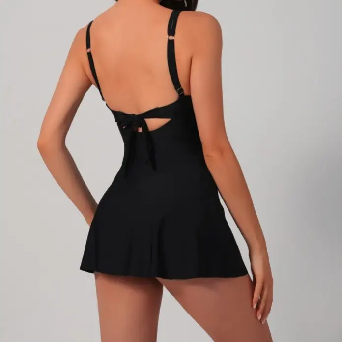 V-neck Back-tie Slim-fit Asymmetrical One-piece Swimsuit