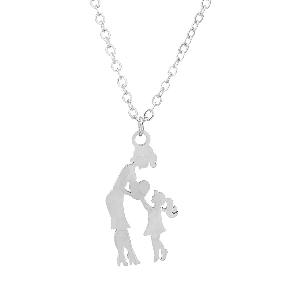 Stainless Steel Mother And Daughter Pendant Necklace