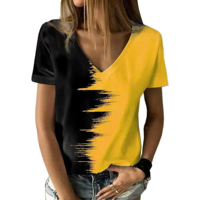 Women's Printed Short Sleeve Casual Weekend Basic V neck Abstract 3D Printing Painting Tmw171 4 - Shop at LoveMi