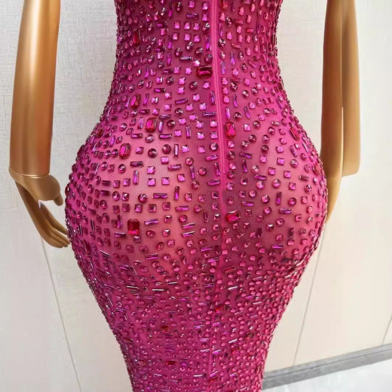 Slim Shiny Rhinestone Birthday Party Host Banquet Dress