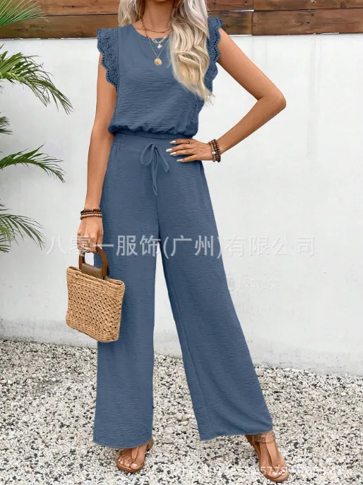 European And American Sleeveless Vest Trousers Advanced Two piece Set For Women Sea Blue - Shop at LoveMi