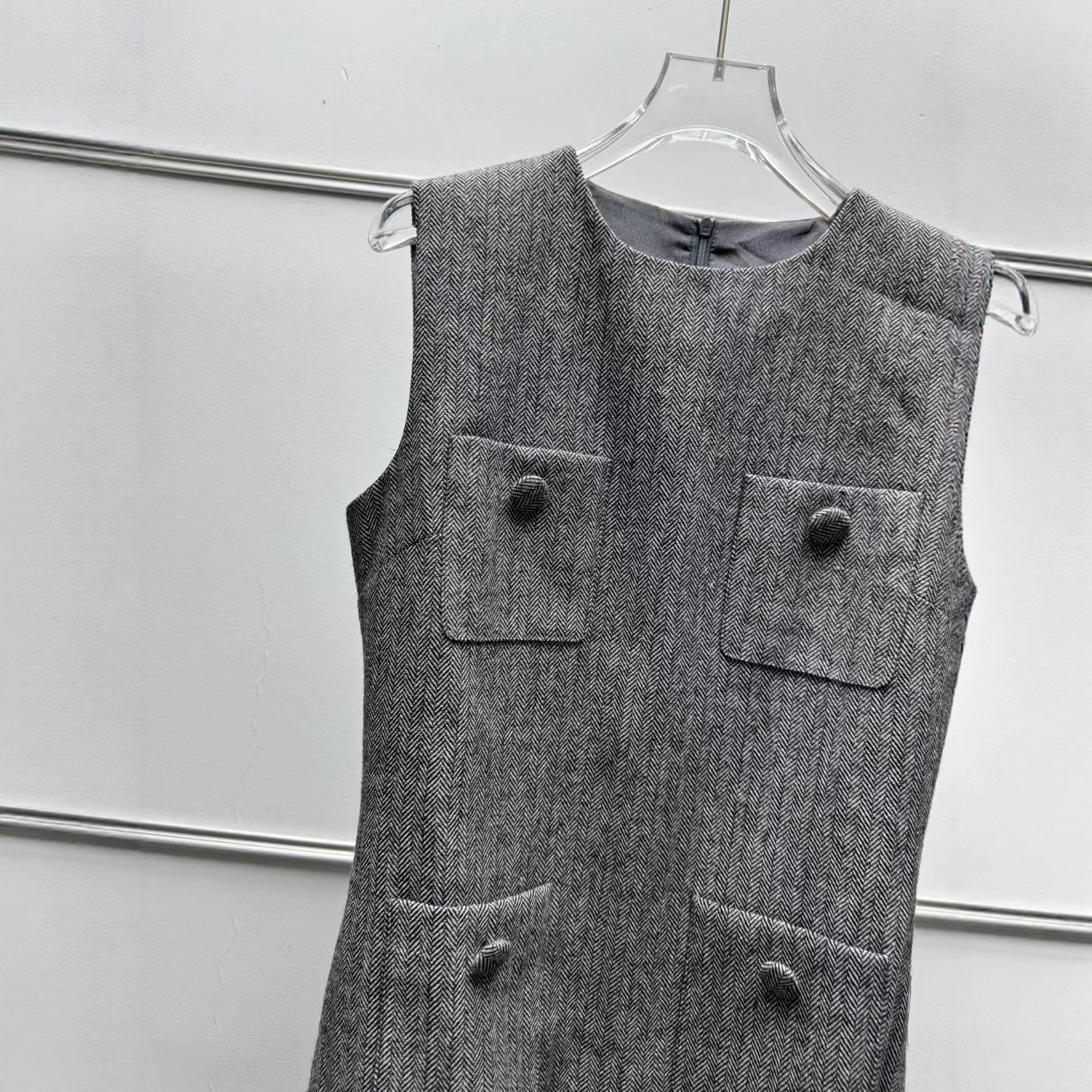Wool-blend Herringbone Tweed Chanel-style Sleeveless Slip Dress
