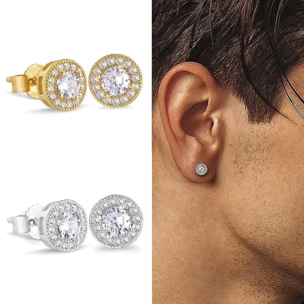 Round Full Diamond Hip Hop Stud Earrings