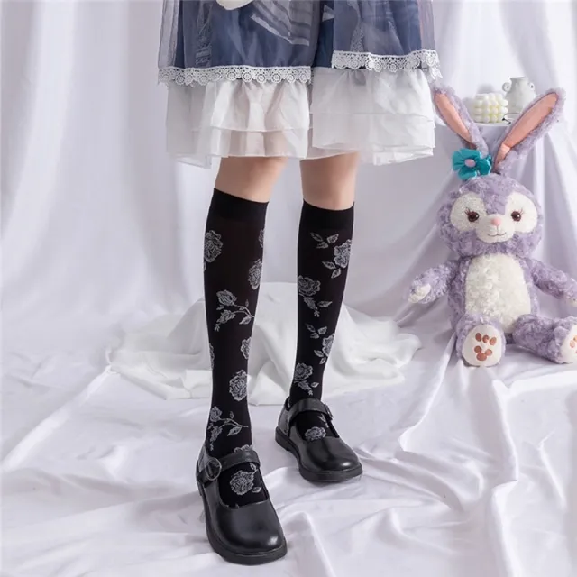 Retro Rose Calf Cute Stockings Summer Thin Stockings Black Calf Socks - Shop at LoveMi