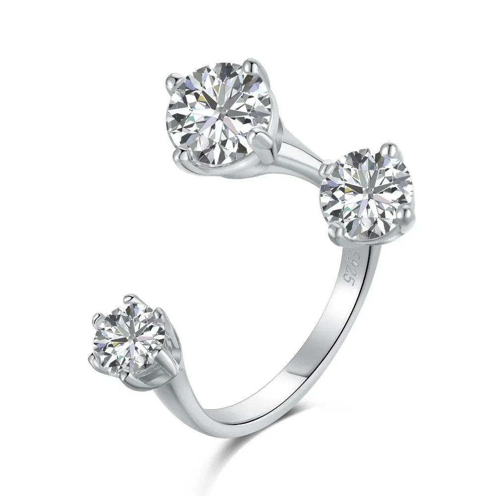 S925 Sterling Silver Personality Design Zircon Inlaid Special-interest Open Ring - Platinum Dy120613Swwh