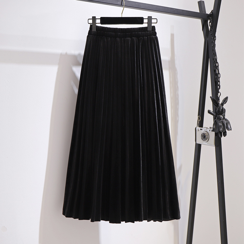 Fat Sister V neck Sweater Korean Style Gold Velvet Skirt Black Skirt - Shop at LoveMi