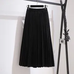 Fat Sister V-neck Sweater Korean Style Gold Velvet Skirt - Black Skirt - View 1