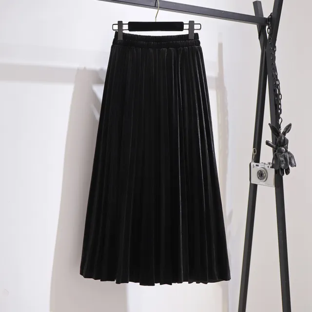 Fat Sister V neck Sweater Korean Style Gold Velvet Skirt Black Skirt - Shop at LoveMi