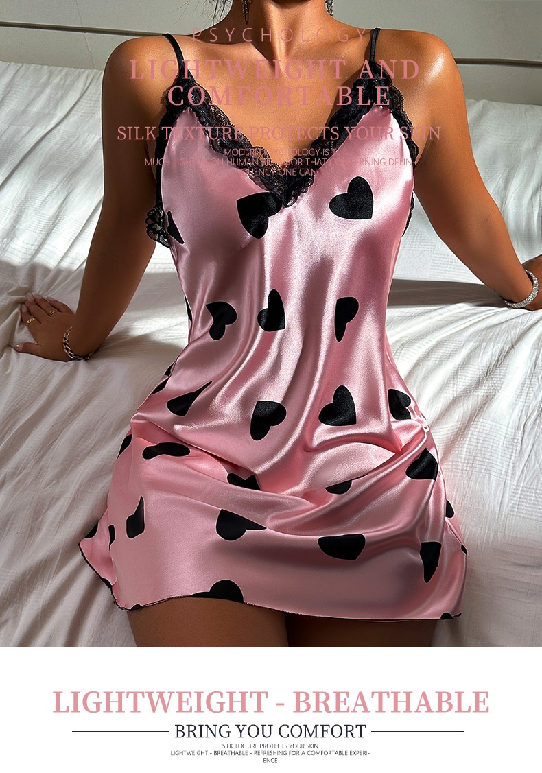 Ice Silk Nightdress Sexy Backless Lovely Suspender Skirt Pajamas Thin Breathable Printed - Image 2